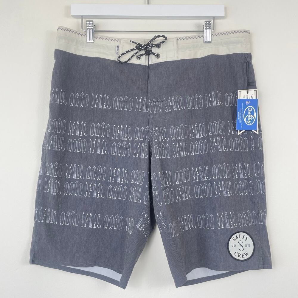 Salty crew men’s board shirts swim size 34 gray fish hook design